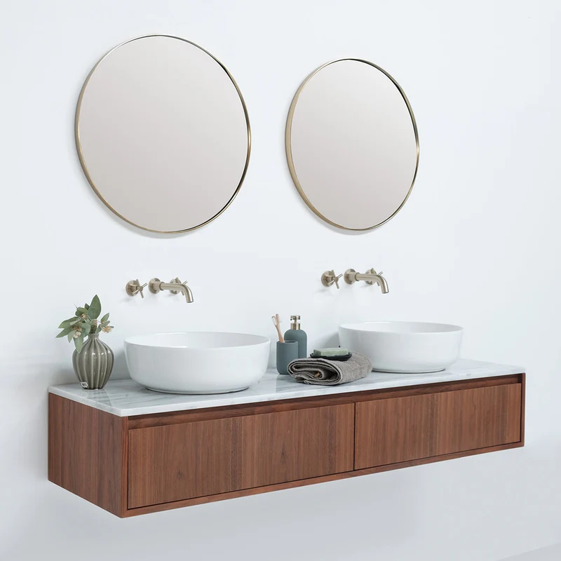 Mueble de baño Ann short Nogal - Alexis II - Mármol Blanco - 150 cm