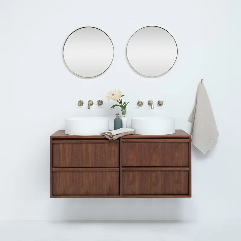 Mueble de baño nogal 120 cm - Fien - Sims lavabos de superficie sólida