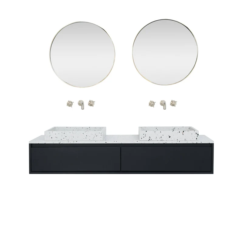 Conjunto de baño Ann mueble corto Negro - Lavabo George Terrazo - Placa superior de terrazo - 150 cm