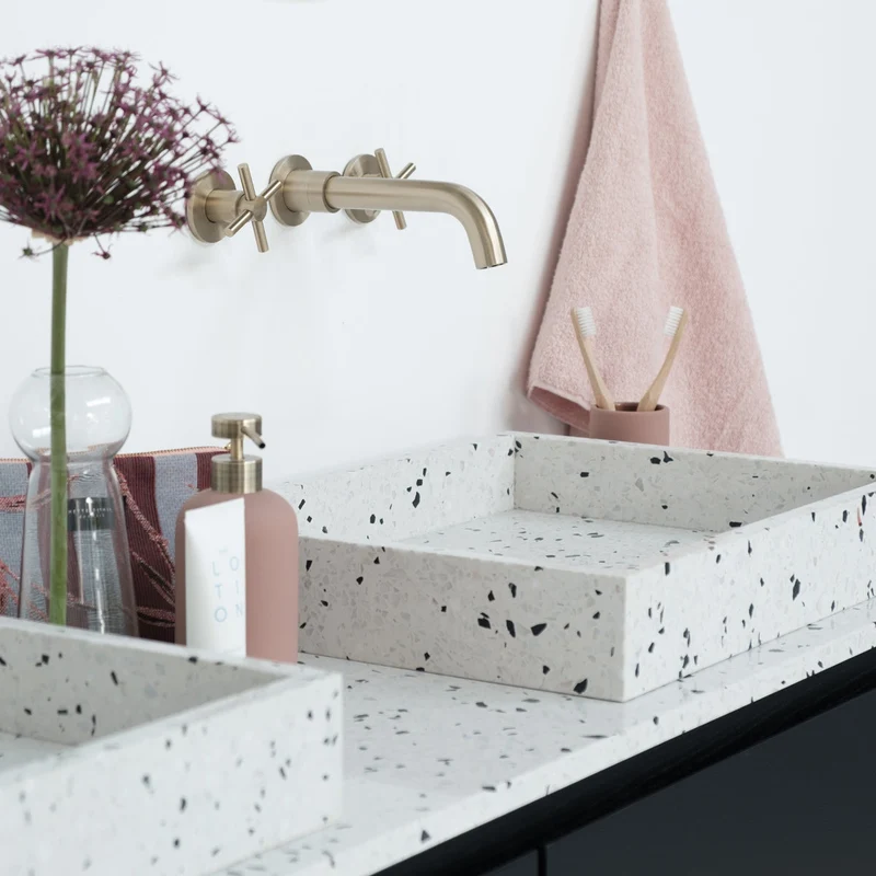 Conjunto de baño Ann mueble corto Negro - Lavabo George Terrazo - Placa superior de terrazo - 150 cm
