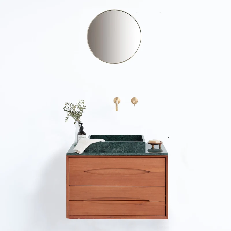 Mueble de baño de mármol verde en madera de teca - Bill - 80 cm