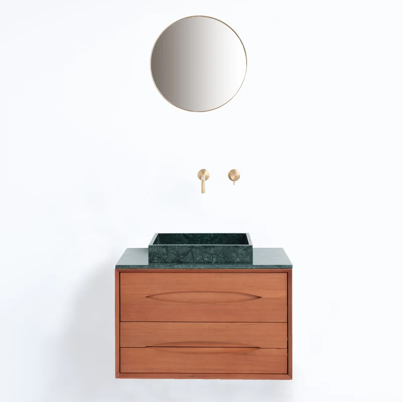 Mueble de baño de mármol verde en madera de teca - Bill - 80 cm