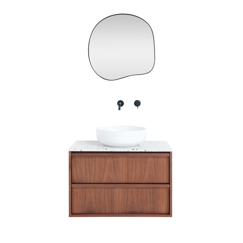 Conjunto de baño en nogal Fien - 80 cm - Alexis II con placa superior de terrazo