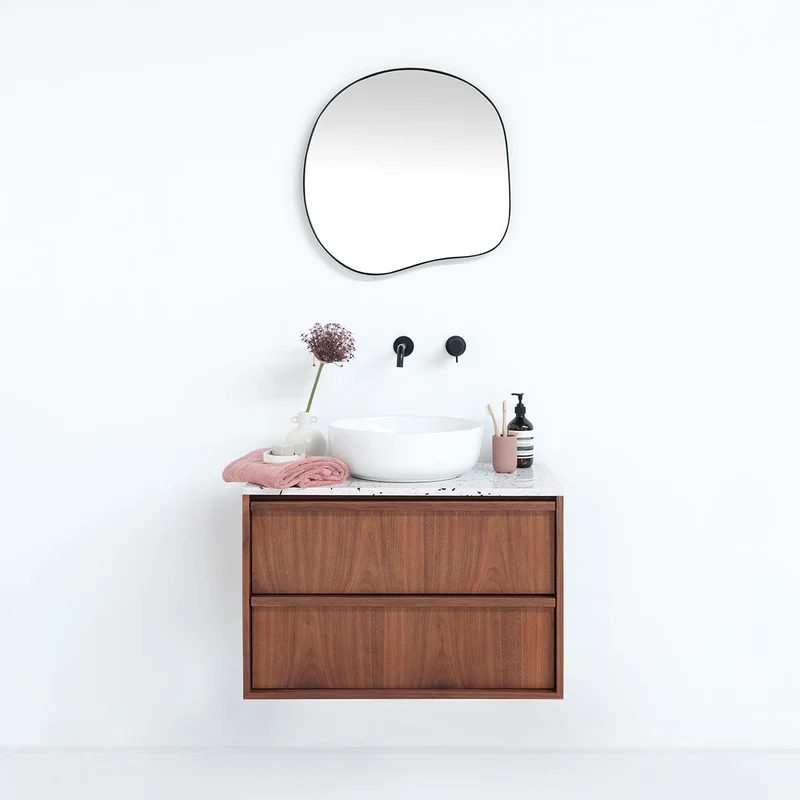 Conjunto de baño en nogal Fien - 80 cm - Alexis II con placa superior de terrazo