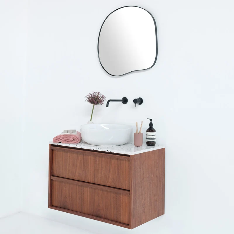 Conjunto de baño en nogal Fien - 80 cm - Alexis II con placa superior de terrazo