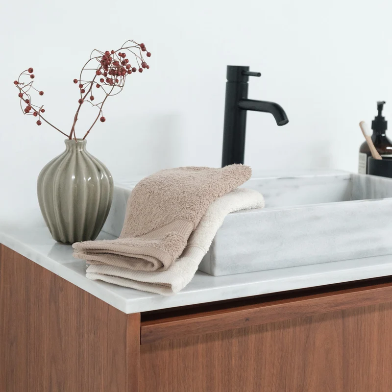 Mueble de baño vintage de mármol Fien Nogal - 80 cm - Con lavabo de superficie