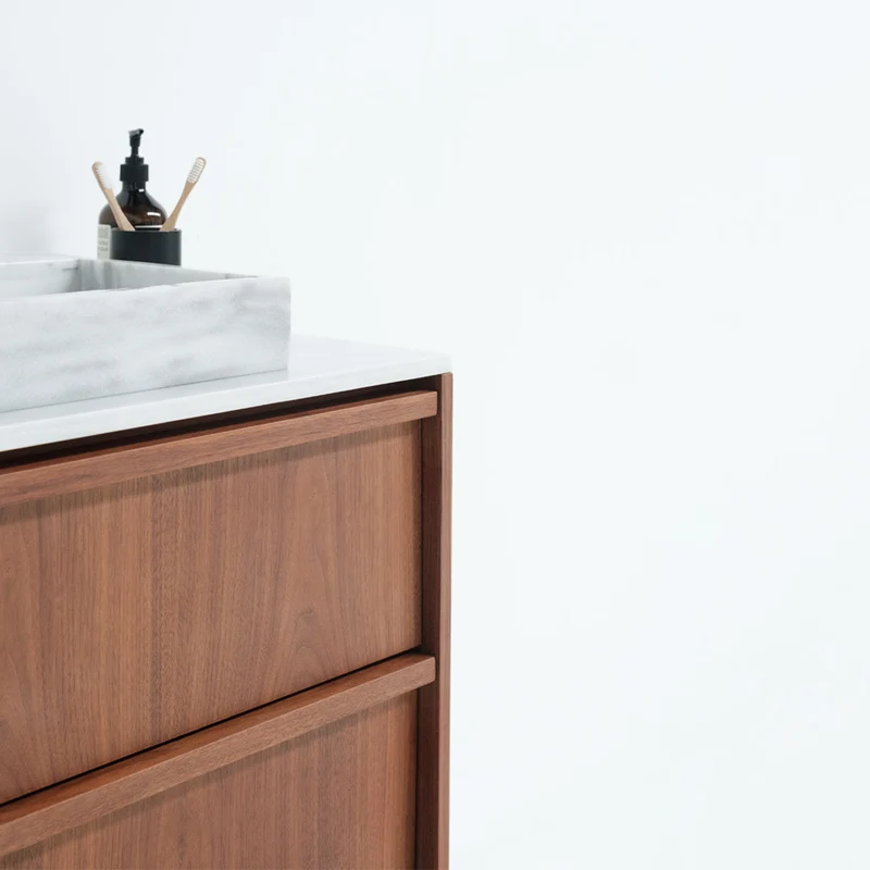 Mueble de baño vintage de mármol Fien Nogal - 80 cm - Con lavabo de superficie