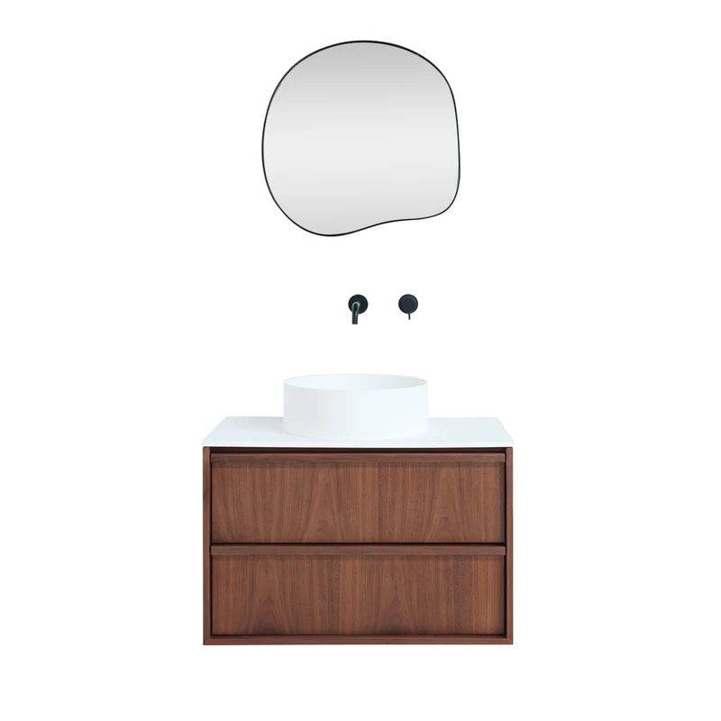 Conjunto de baño nogal Fien - Lavabos Sims de superficie maciza - 80 cm