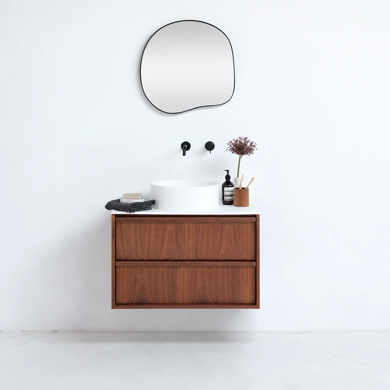 Conjunto de baño nogal Fien - Lavabos Sims de superficie maciza - 80 cm