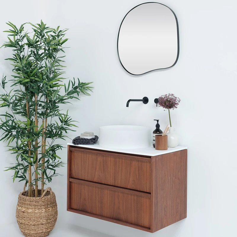 Conjunto de baño nogal Fien - Lavabos Sims de superficie maciza - 80 cm