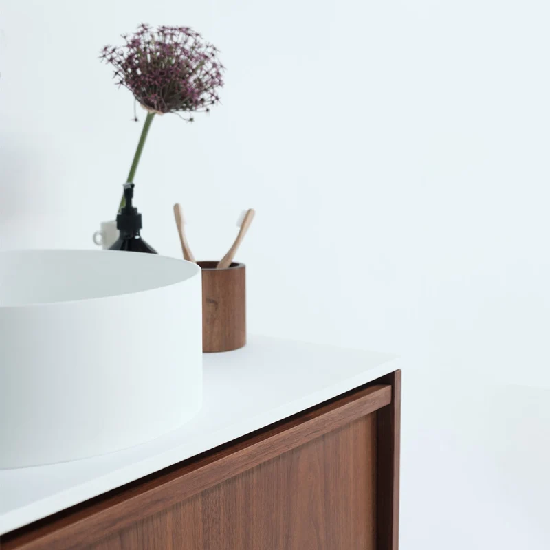Conjunto de baño nogal Fien - Lavabos Sims de superficie maciza - 80 cm