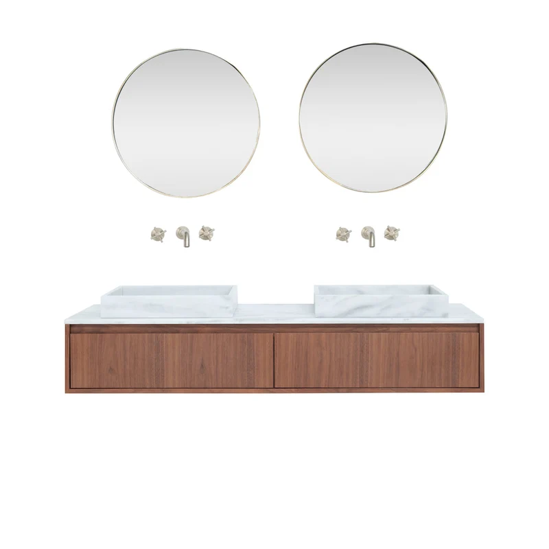 Conjunto de baño Ann mueble corto Nogal - Lavabo George mármol blanco - Placa superior de mármol blanco - 150 cm