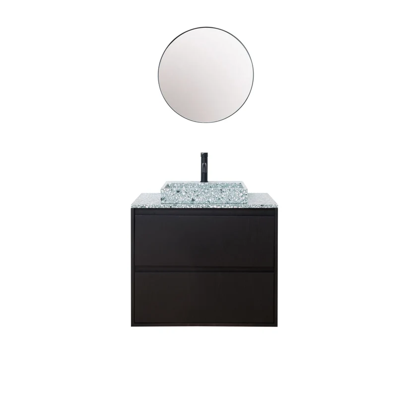 Mueble de baño Terrazo Verde - Mueble Roble Negro - 80 cm