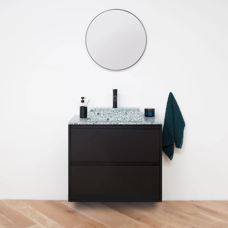 Mueble de baño Terrazo Verde - Mueble Roble Negro - 80 cm