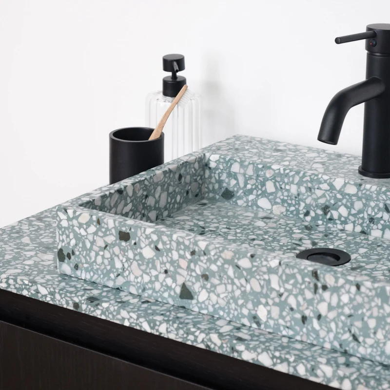 Mueble de baño Terrazo Verde - Mueble Roble Negro - 80 cm