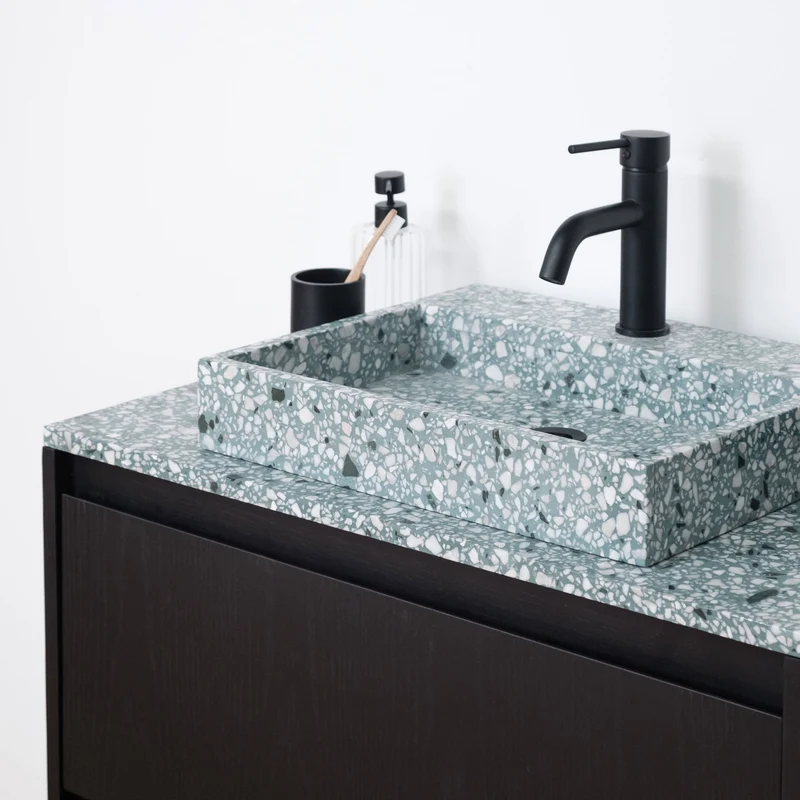 Mueble de baño Terrazo Verde - Mueble Roble Negro - 80 cm