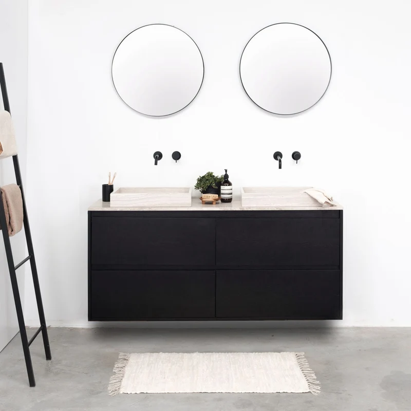 Mueble de baño Mármol Beige - lavabo - George - Roble Negro - (150 cm) - ANN