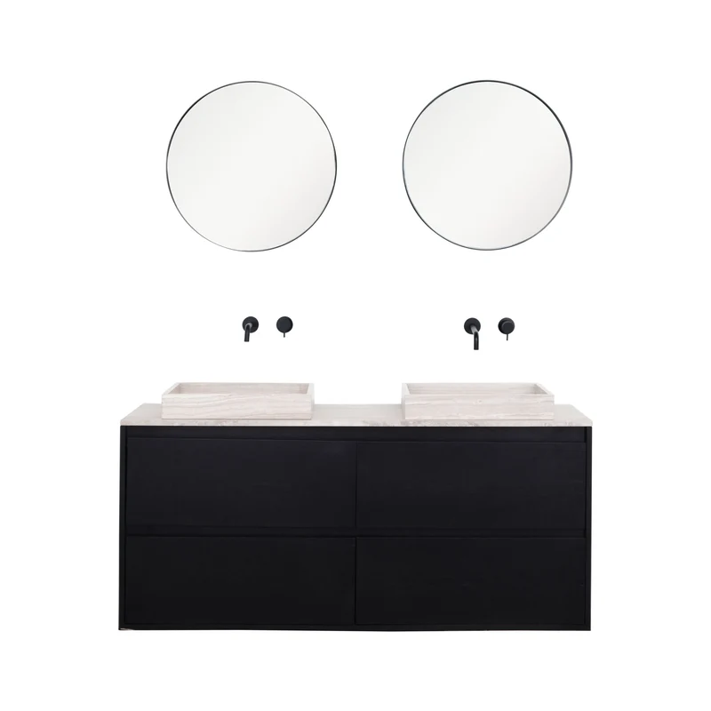 Mueble de baño Mármol Beige - lavabo - George - Roble Negro - (150 cm) - ANN