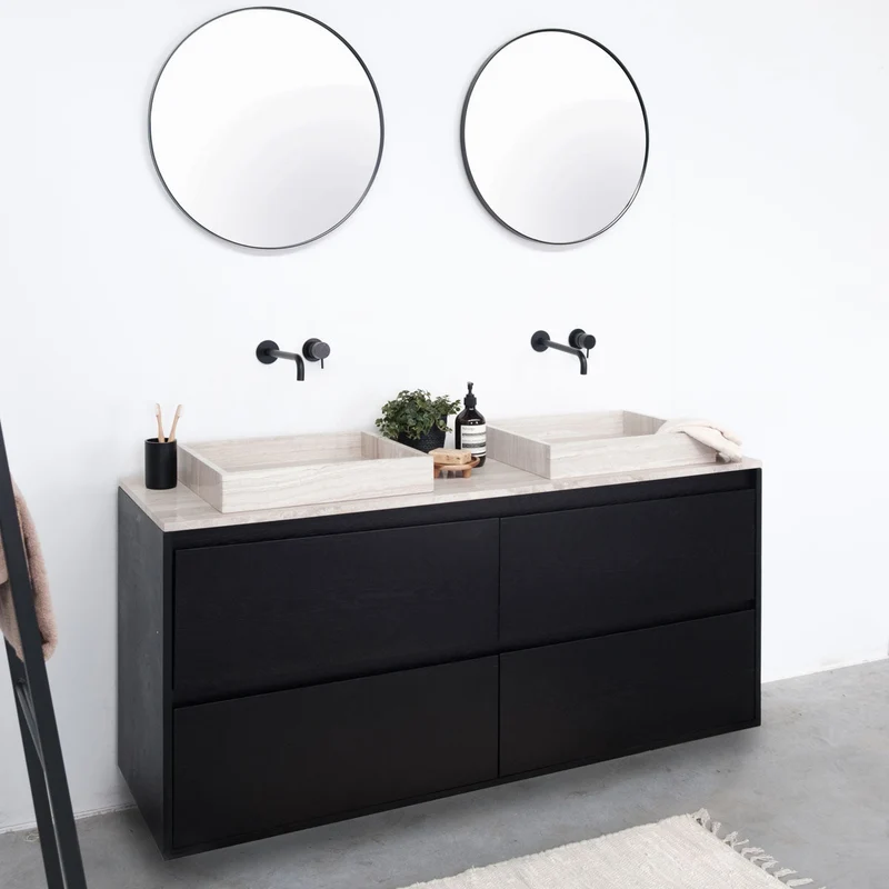 Mueble de baño Mármol Beige - lavabo - George - Roble Negro - (150 cm) - ANN