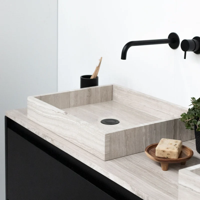 Mueble de baño Mármol Beige - lavabo - George - Roble Negro - (150 cm) - ANN