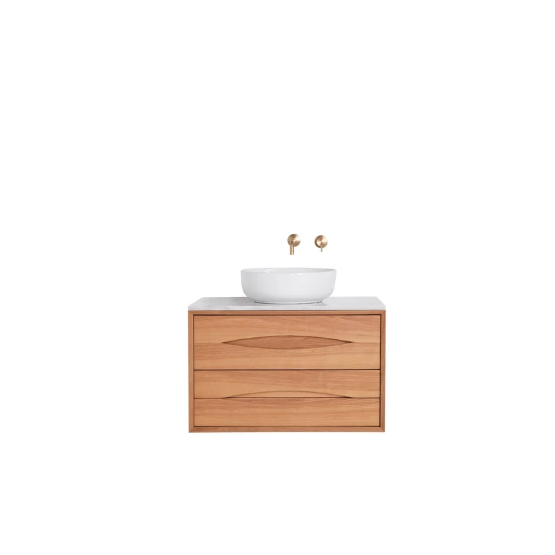 Mueble de baño Roble - Bill - Lavabo de porcelana Alexis II - Placa encimera Marcel mármol blanco - 80 cm