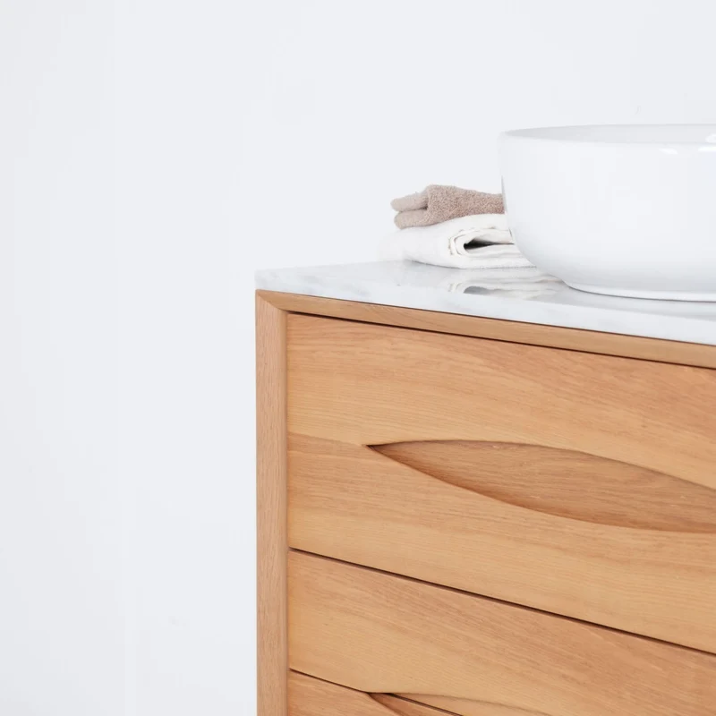 Mueble de baño Roble - Bill - Lavabo de porcelana Alexis II - Placa encimera Marcel mármol blanco - 80 cm