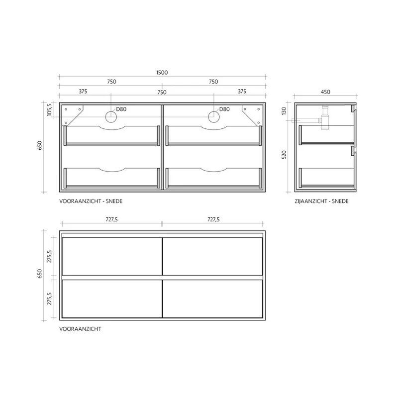Mueble de baño con lavabo - Berk Ann - Cerámica blanca - Lavabo Alexis II - 150 cm