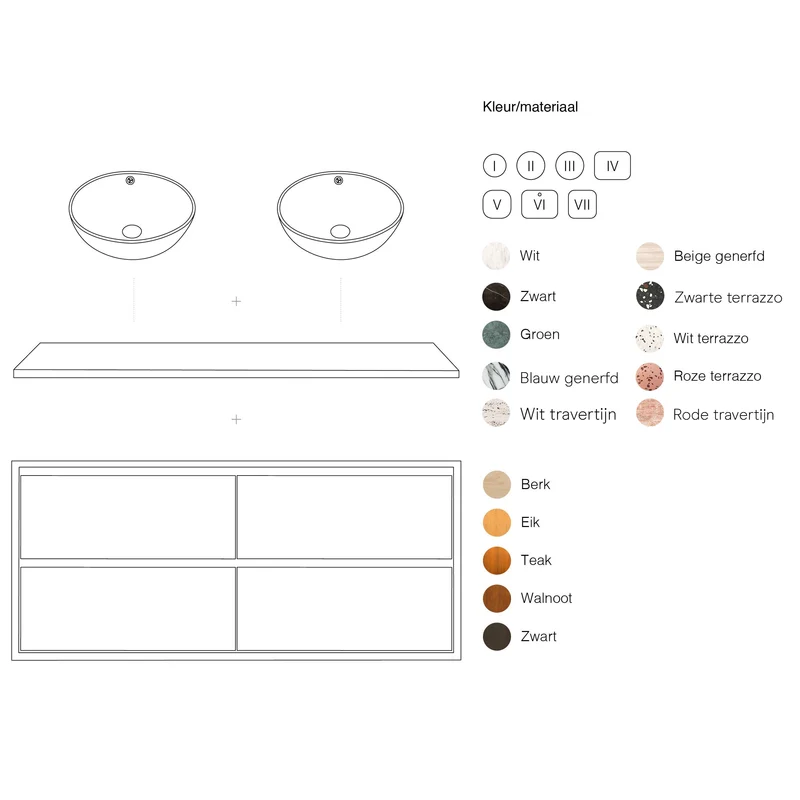 Mueble de baño con lavabo - Berk Ann - Cerámica blanca - Lavabo Alexis II - 150 cm