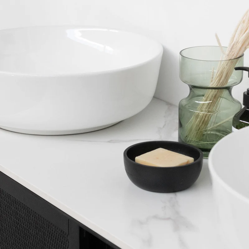 Mueble lavabo Rattan Negro - Nestor - Cerámica Blanca - Alexis II (150 cm)