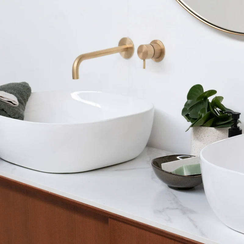 Mobiliario de baño - Cerámica blanca - Lavabo Alexis V - Teca (150 cm) - Nestor