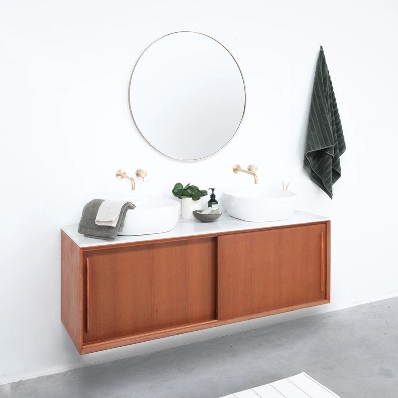 Mobiliario de baño - Cerámica blanca - Lavabo Alexis V - Teca (150 cm) - Nestor