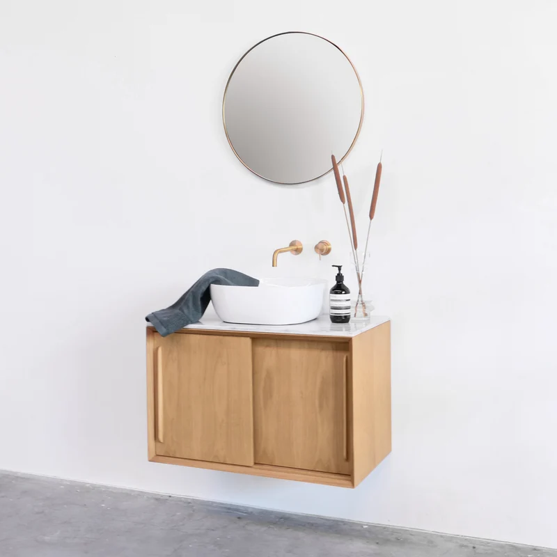 Mueble de baño madera - Mármol Blanco - Lavabo Alexis V - Roble (80 cm) - Nestor