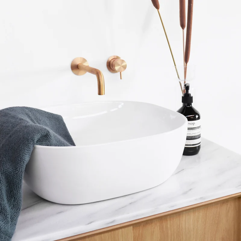 Mueble de baño madera - Mármol Blanco - Lavabo Alexis V - Roble (80 cm) - Nestor