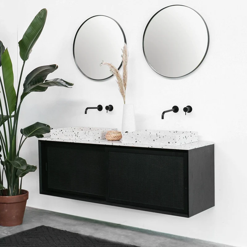 Muebles de baño con estilo - Lavabo Terrazo Blanco - Cañizo Negro (150 cm) - Nestor