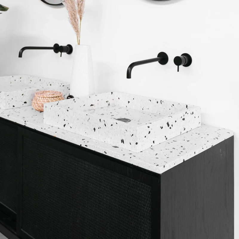 Muebles de baño con estilo - Lavabo Terrazo Blanco - Cañizo Negro (150 cm) - Nestor