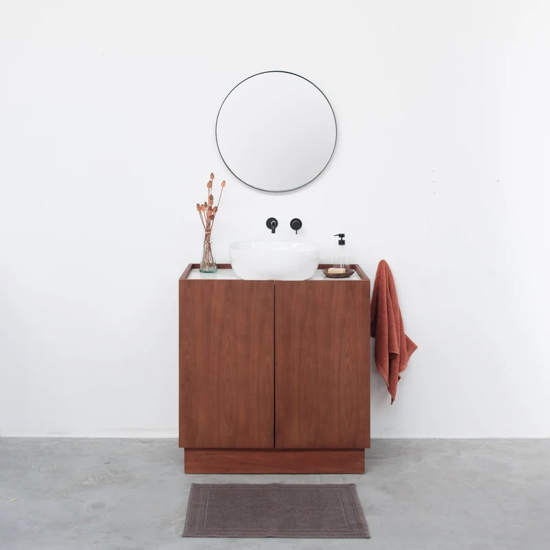 Mueble de baño - Cerámica blanca - Lavabo Alexis V - Nogal - (84 cm) - FELIX