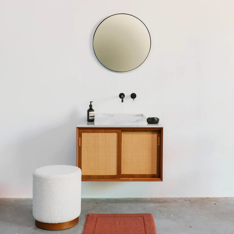 Mueble lavabo vintage - Lavabo de mármol blanco - Teca - Carrizo (80 cm) - Nestor