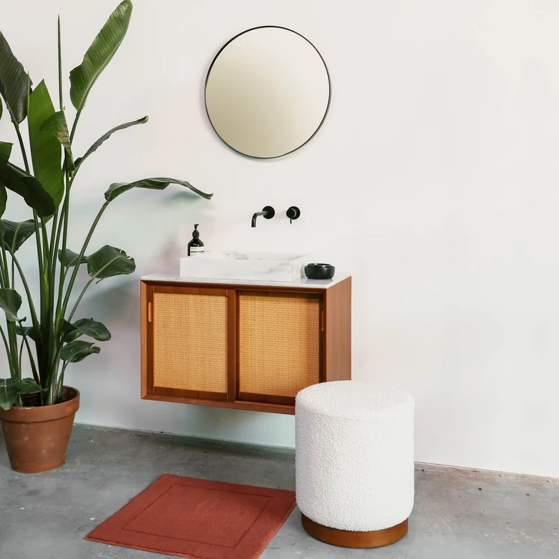 Mueble lavabo vintage - Lavabo de mármol blanco - Teca - Carrizo (80 cm) - Nestor