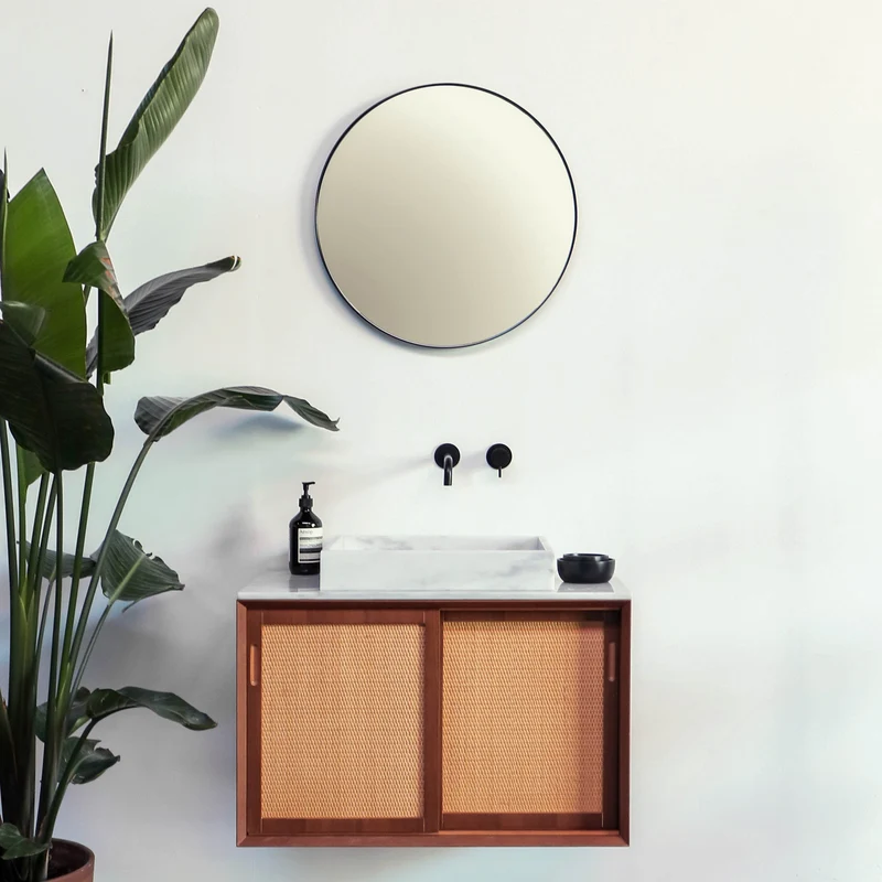 Mueble lavabo vintage - Lavabo de mármol blanco - Teca - Carrizo (80 cm) - Nestor