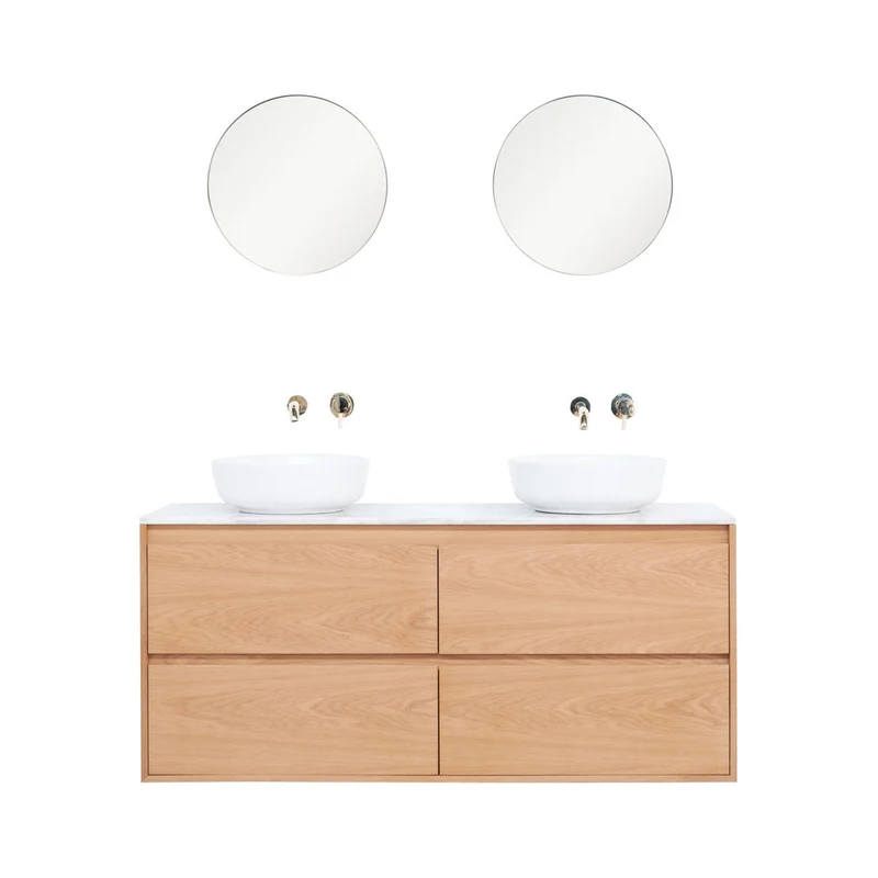 Mueble de baño Mármol Blanco Ann - Mueble Roble - Lavabo de porcelana Alexis II