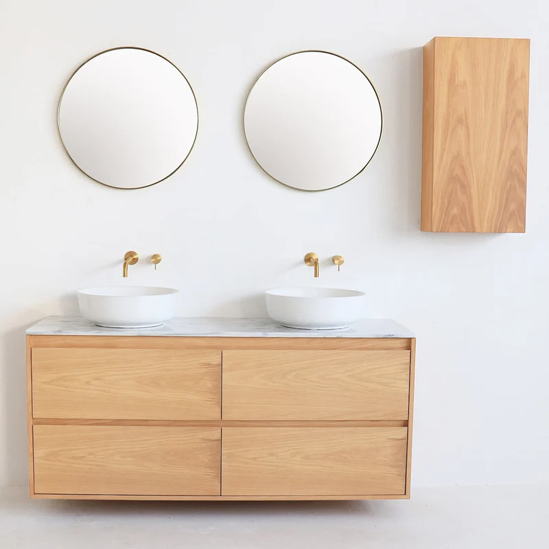 Mueble de baño Mármol Blanco Ann - Mueble Roble - Lavabo de porcelana Alexis II