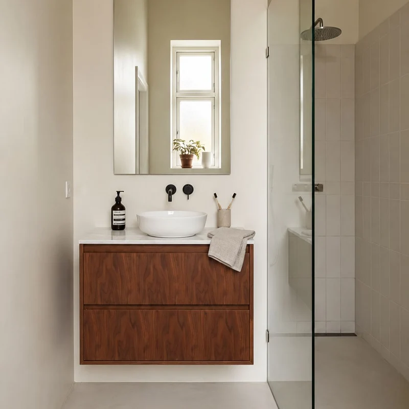Mobiliario de baño - Mármol blanco - Lavabo Alexis II - Nogal - (80 cm) - ANN