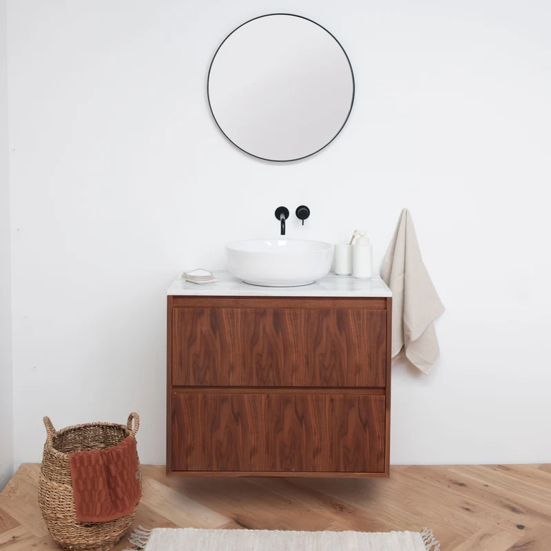 Mobiliario de baño - Mármol blanco - Lavabo Alexis II - Nogal - (80 cm) - ANN