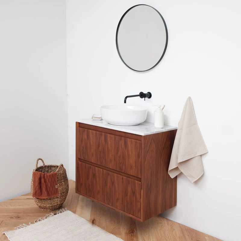 Mobiliario de baño - Mármol blanco - Lavabo Alexis II - Nogal - (80 cm) - ANN