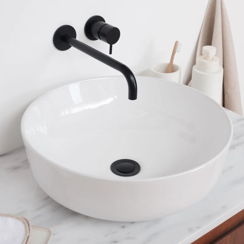 Mobiliario de baño - Mármol blanco - Lavabo Alexis II - Nogal - (80 cm) - ANN