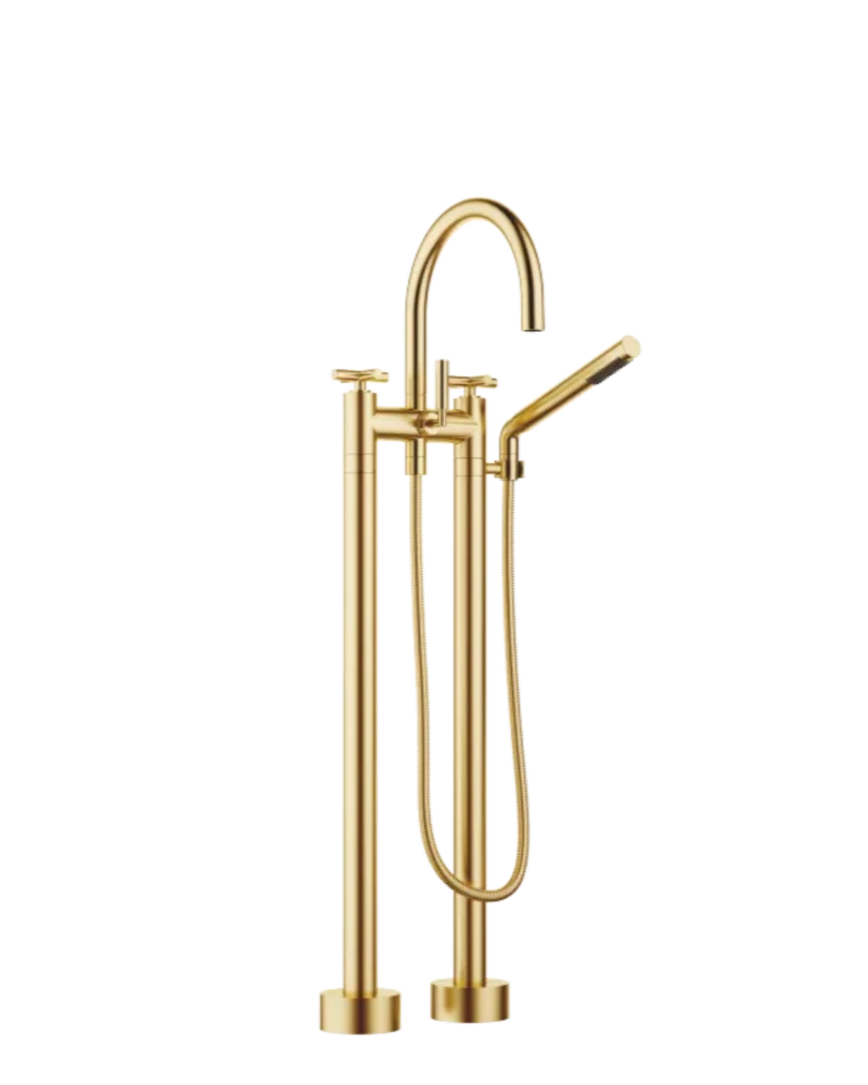 Grifo de bañera con batería de dos orificios para montaje exento con juego de ducha de mano TARA