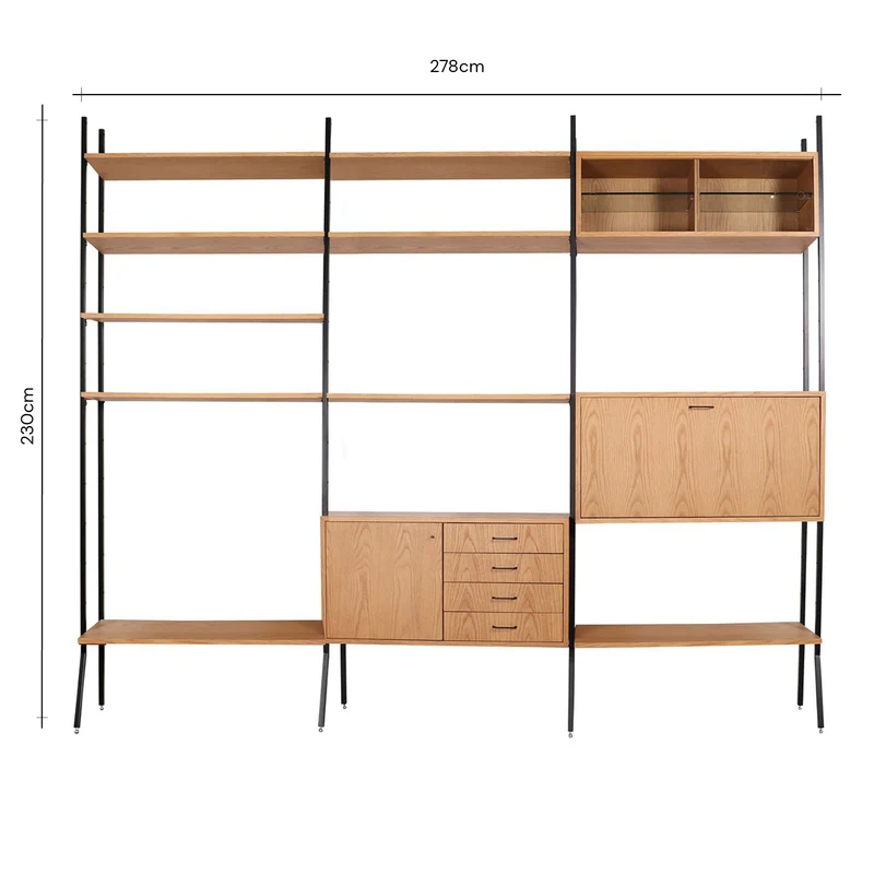 Estantería escandinava con extensión - Roble - 278×230cm