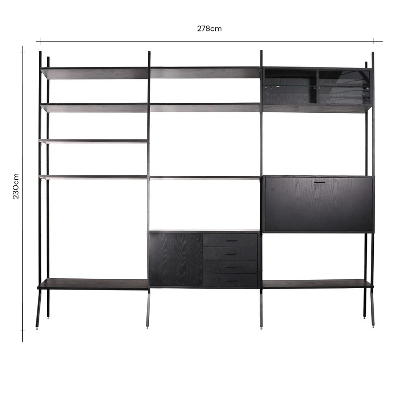 Armario de pared negro con extensión - Negro - 278×230cm