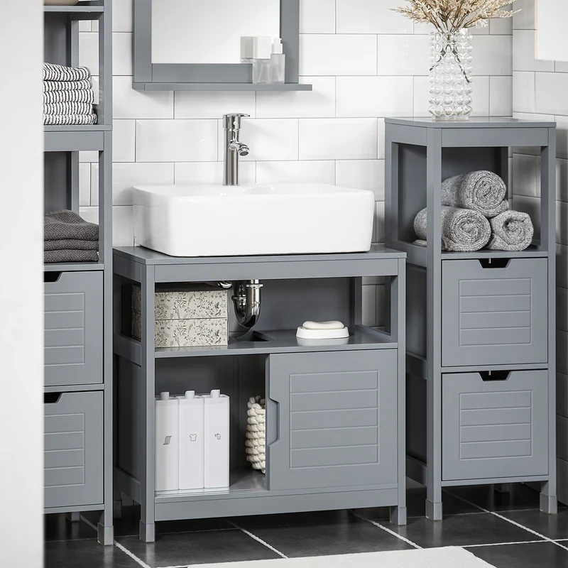 SoBuy FRG128-SG Armario para debajo del Lavabo con 1 Estante y 2 Puertas Gris
