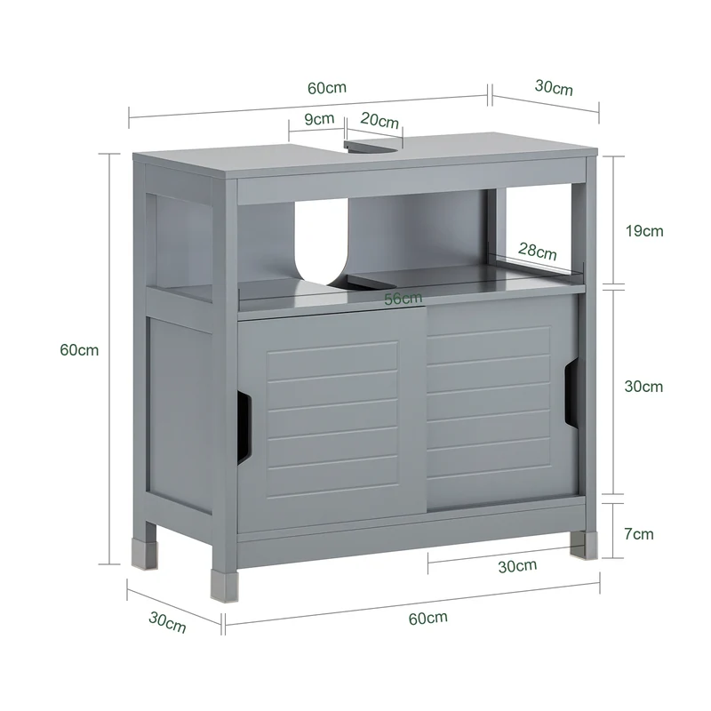 SoBuy FRG128-SG Armario para debajo del Lavabo con 1 Estante y 2 Puertas Gris
